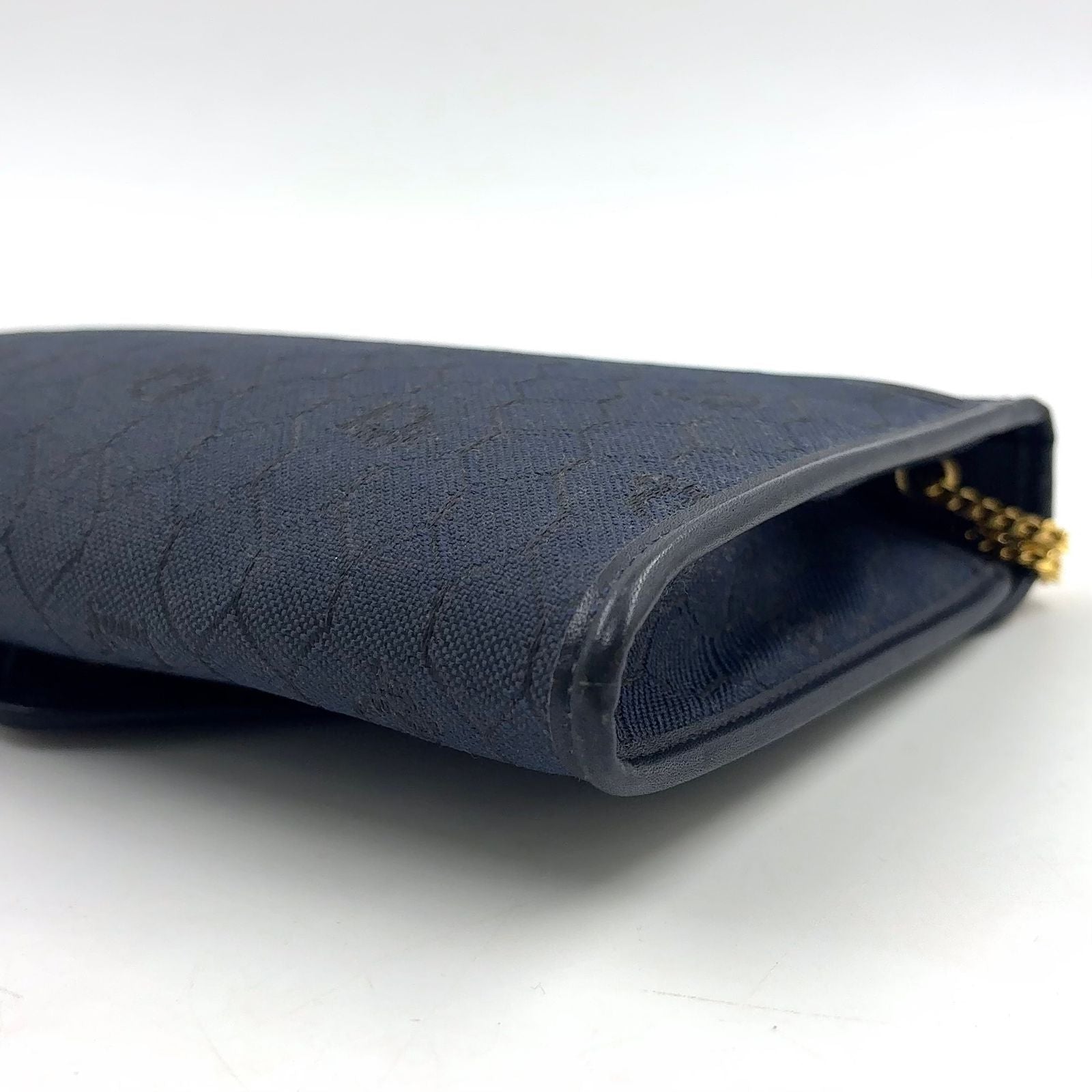 Dior Honeycomb Pattern Leather Canvas Navy Chain Shoulder Bag Gold — view 7