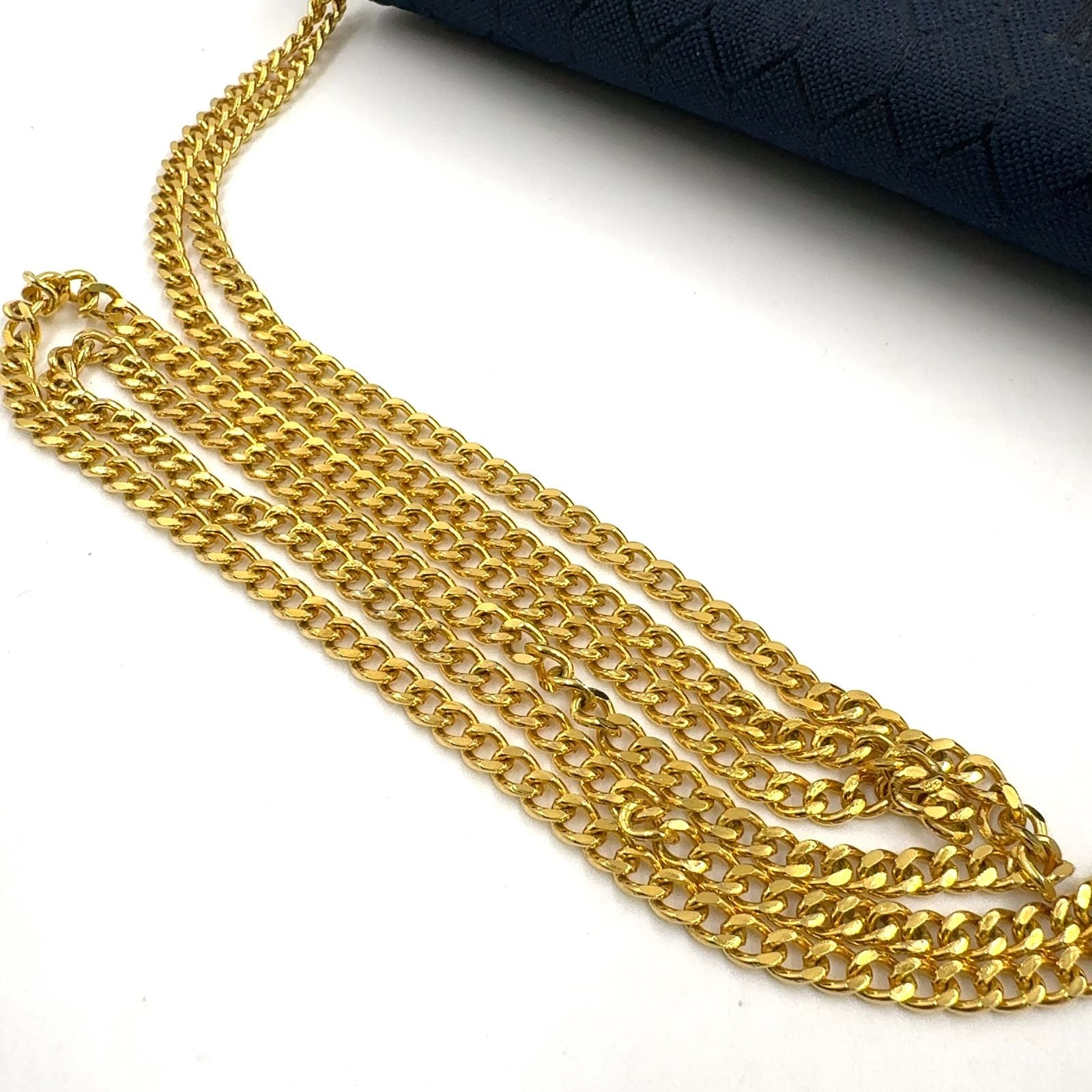 Dior Honeycomb Pattern Leather Canvas Navy Chain Shoulder Bag Gold — view 5