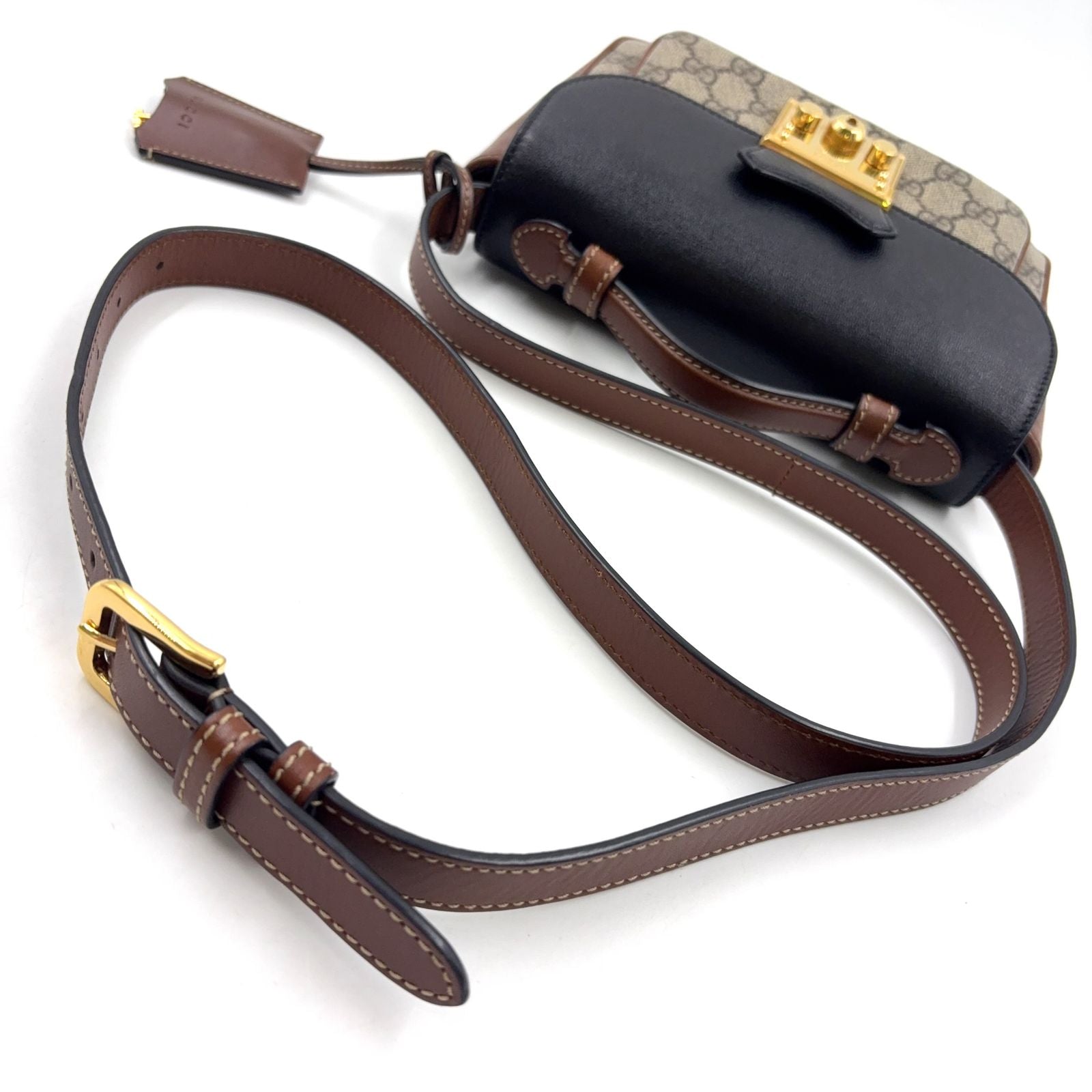 Gucci Padlock Mini 2-Way Hand Leather Brown Black Beige Shoulder Bag Gold — view 9