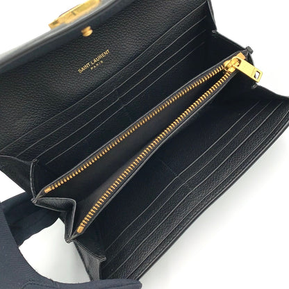Saint Laurent YSL Line Large Flap Leather Black Wallet Gold — view 5
