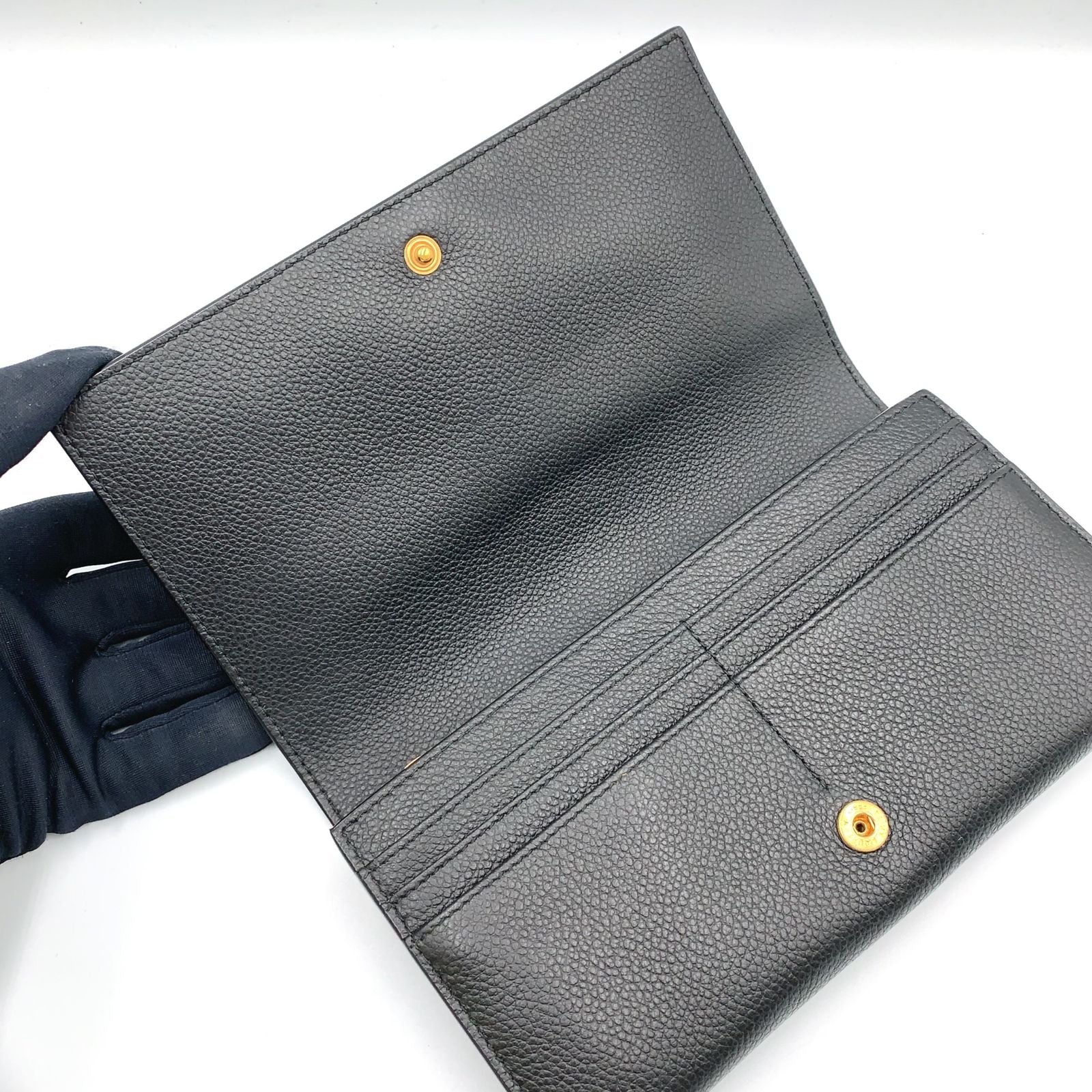 Saint Laurent YSL Line Large Flap Leather Black Wallet Gold — view 3