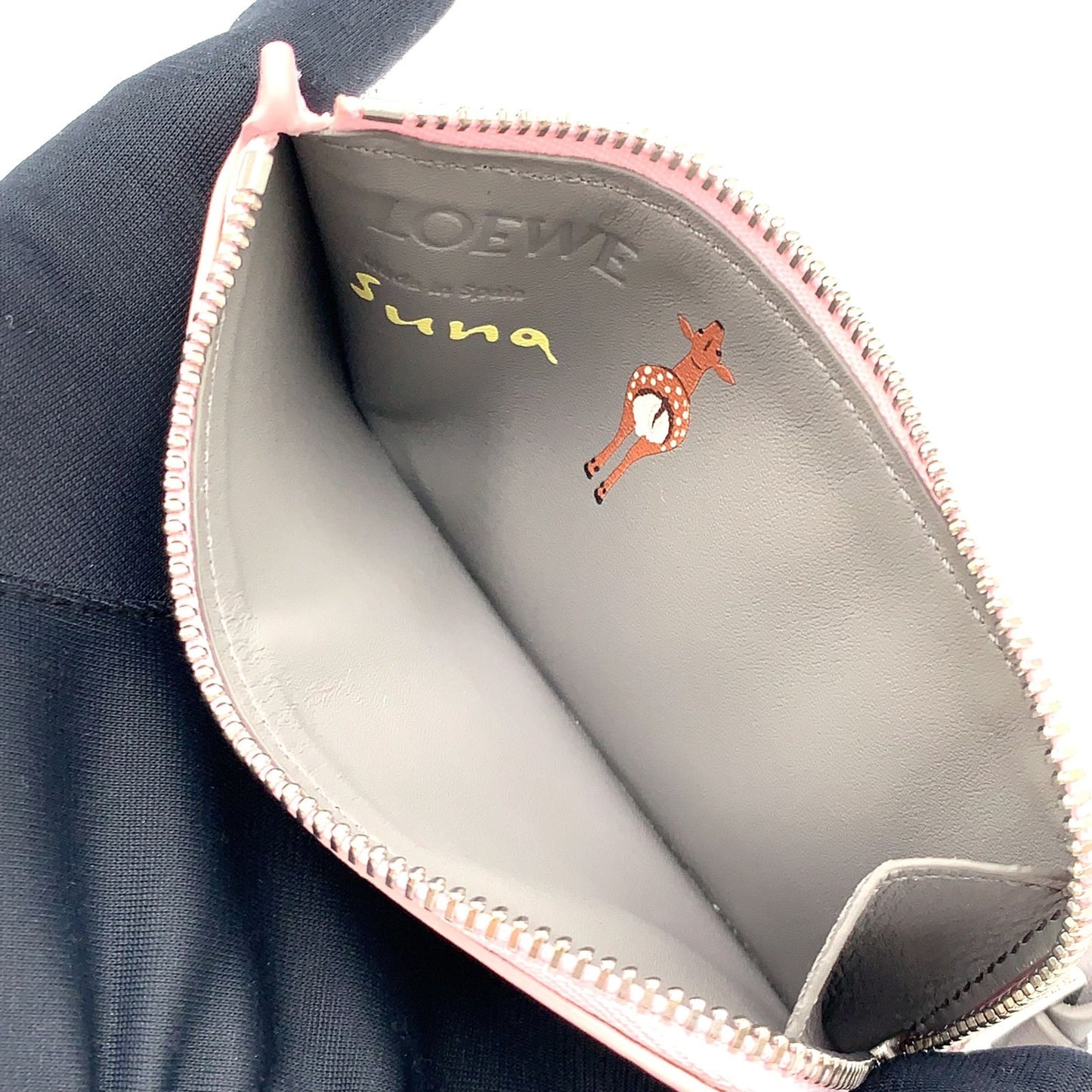 Loewe Suna Fujita Deer Coin Card Holder Leather Light Gray Light Pink Case — view 3