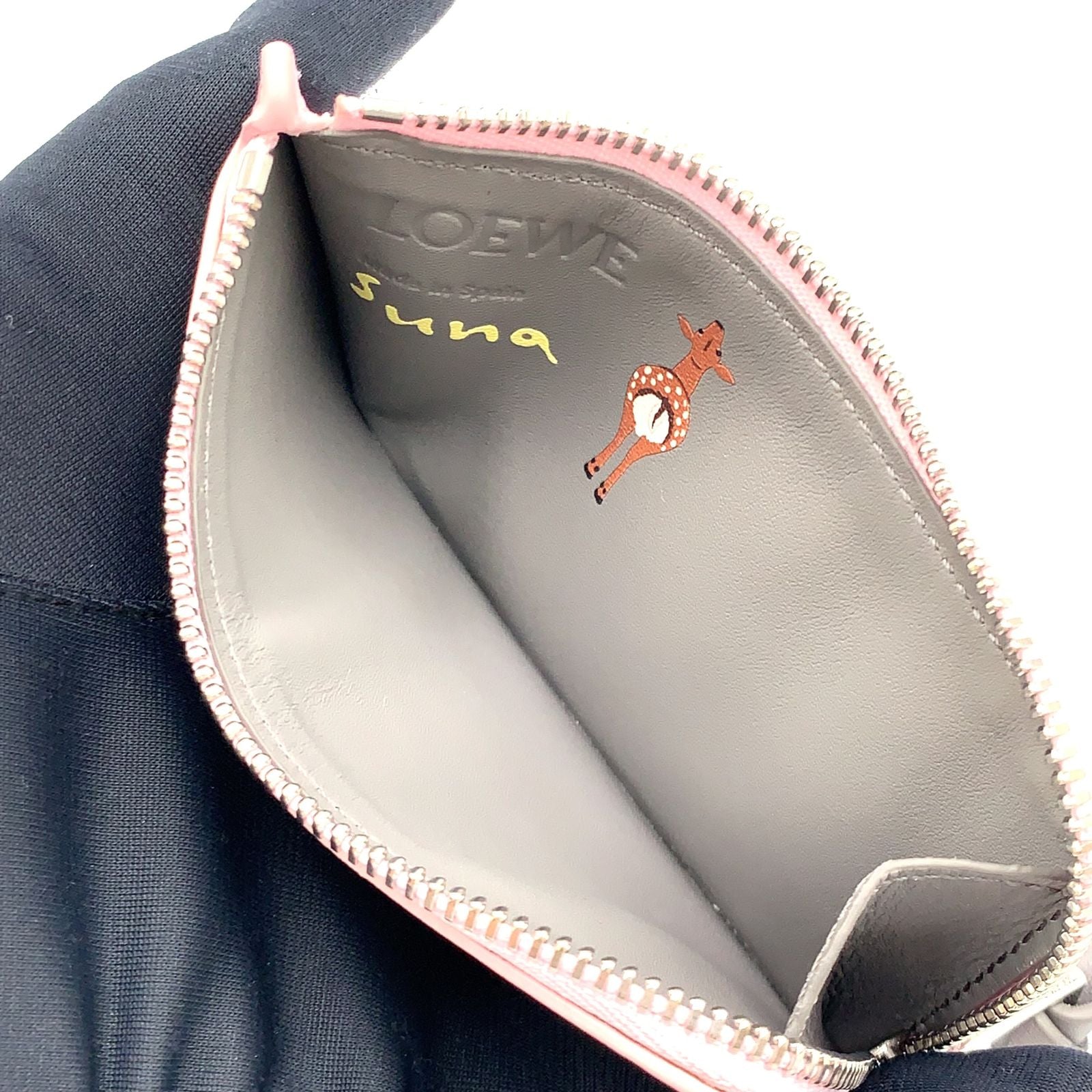 Loewe Suna Fujita Deer Coin Card Holder Leather Light Gray Light Pink Case — view 3