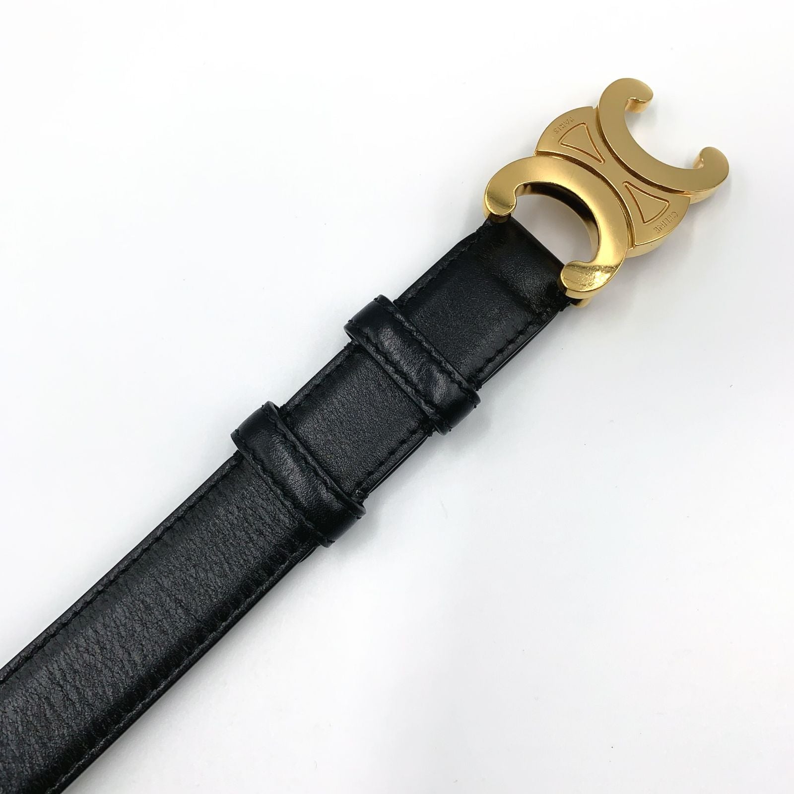 Celine Triomphe Leather Black Belt Gold — view 6