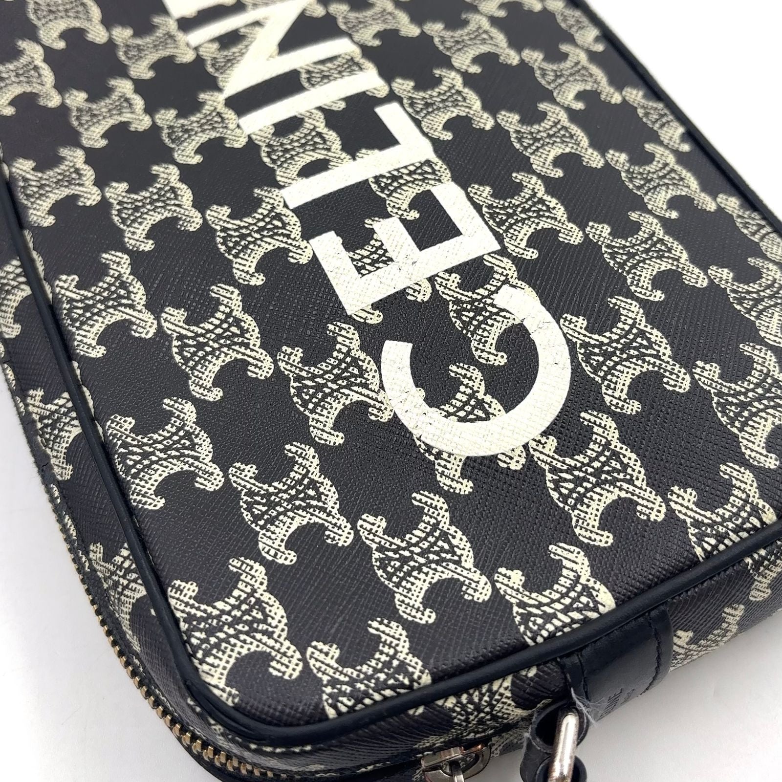 Celine Horizontal Leather Black White Shoulder Bag Silver — view 9