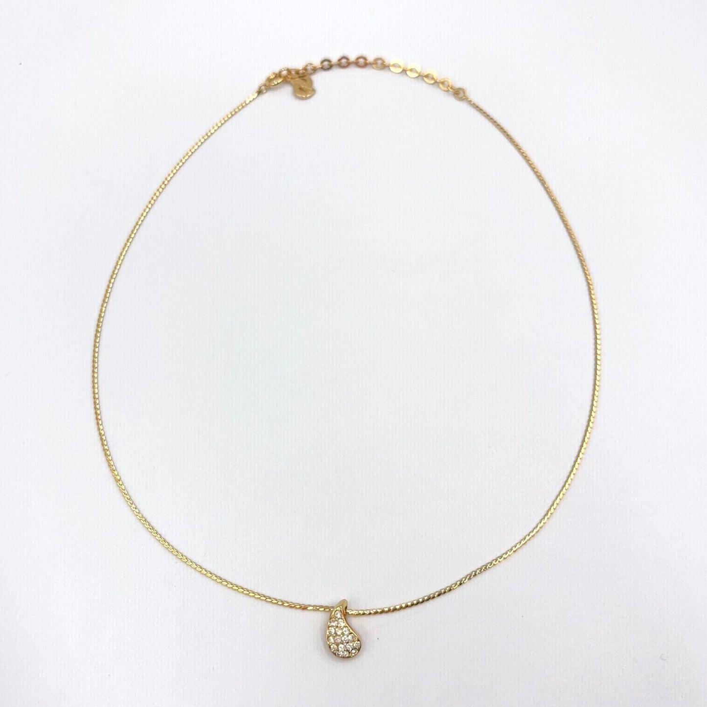 Dior Teardrop Rhinestone Color Stone Clear Gold Necklace — view 3