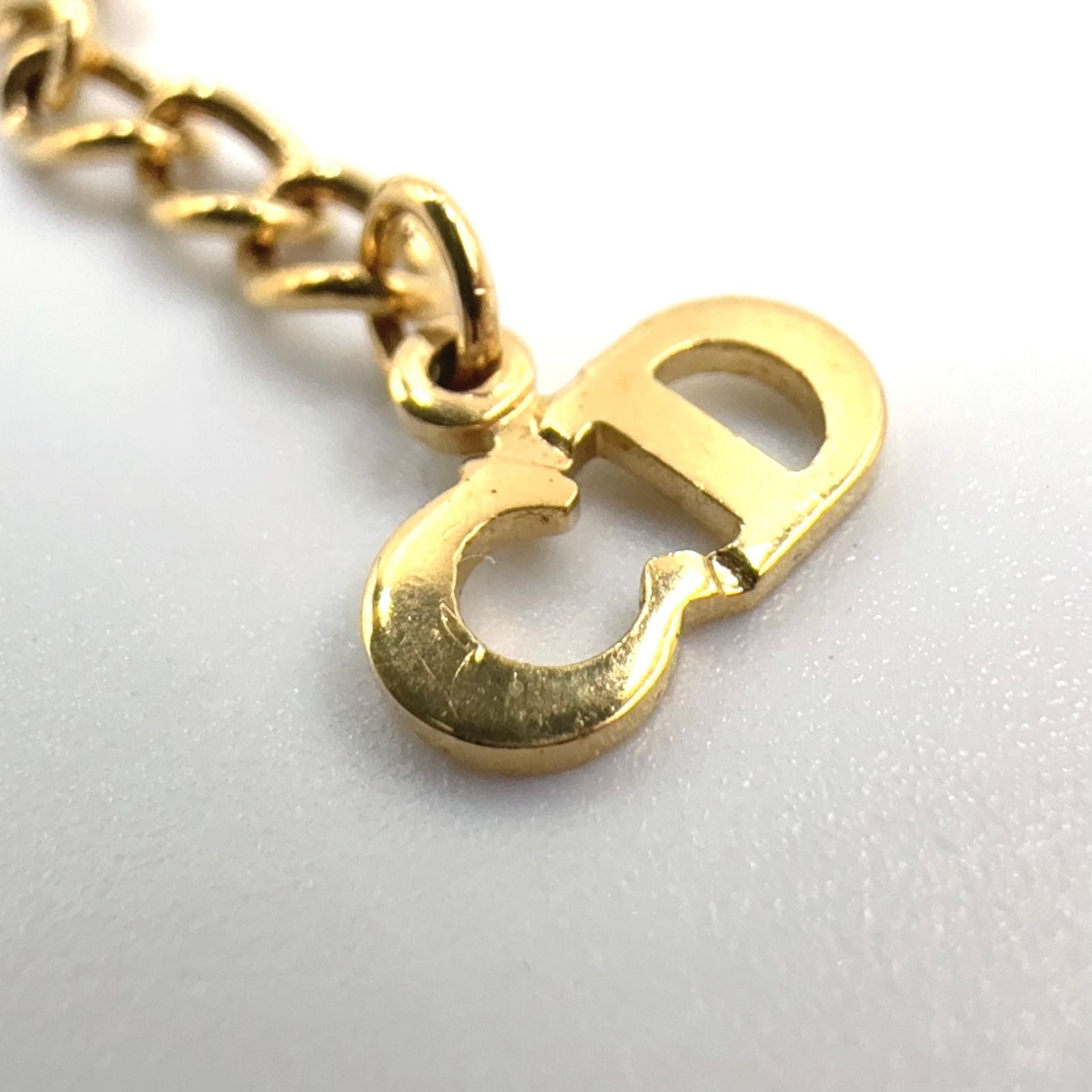 Dior CD Logo Rhinestone Color Stone Clear Gold Necklace — view 5