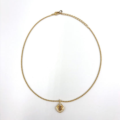 Dior CD Logo Rhinestone Color Stone Clear Gold Necklace — view 3