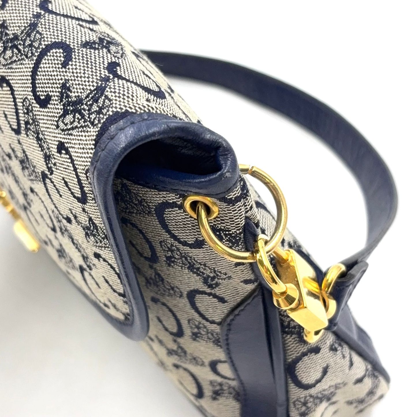 Celine C Macadam Leather Canvas Navy Shoulder Bag Gold — view 5