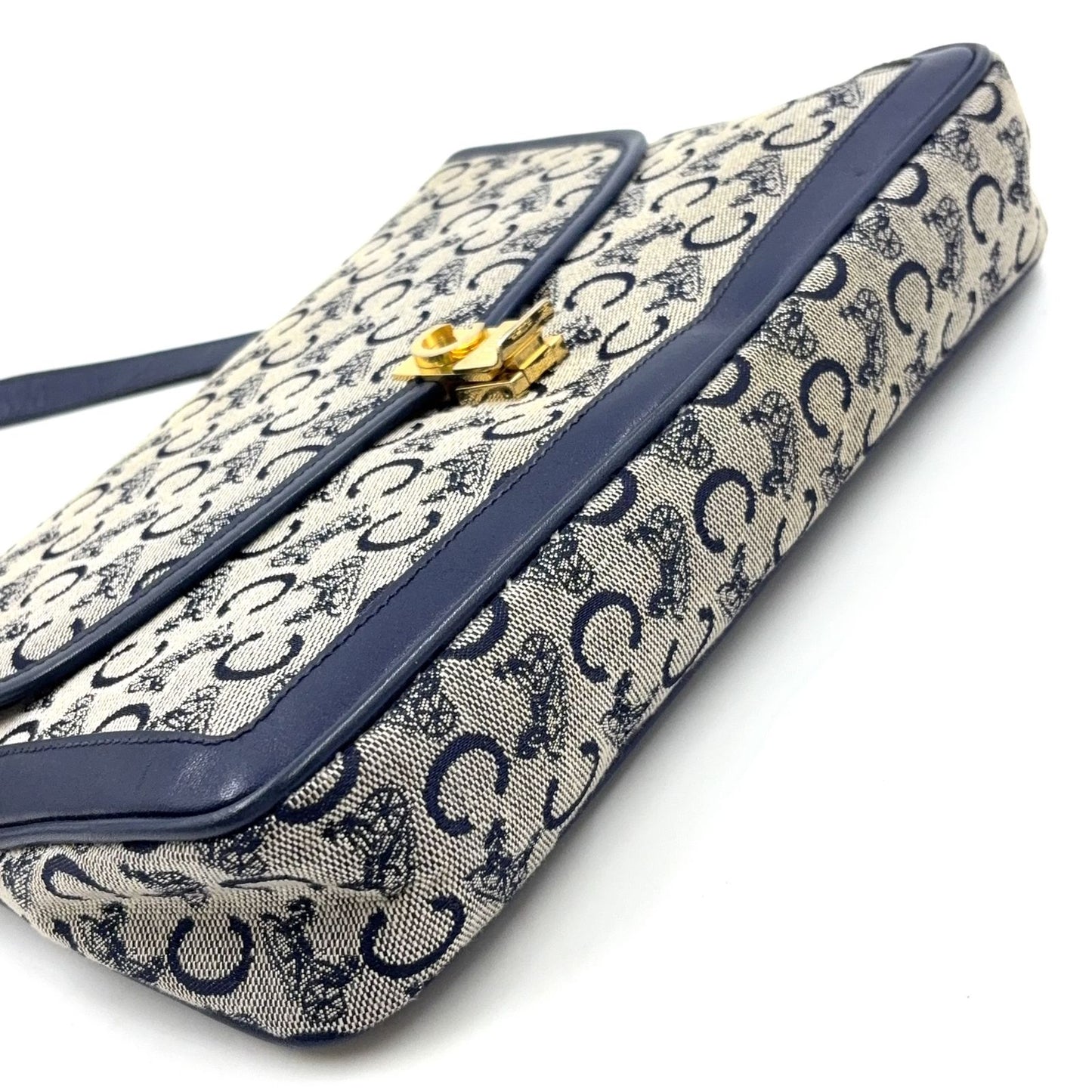 Celine C Macadam Leather Canvas Navy Shoulder Bag Gold — view 9