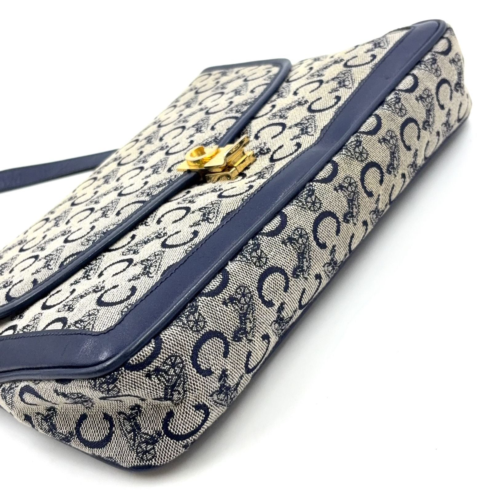 Celine C Macadam Leather Canvas Navy Shoulder Bag Gold — view 9