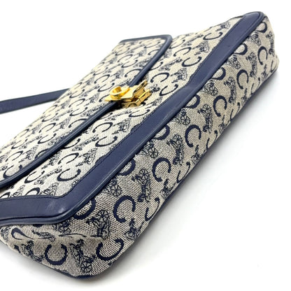 Celine C Macadam Leather Canvas Navy Shoulder Bag Gold — view 9