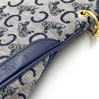 Celine C Macadam Leather Canvas Navy Shoulder Bag Gold — view 8