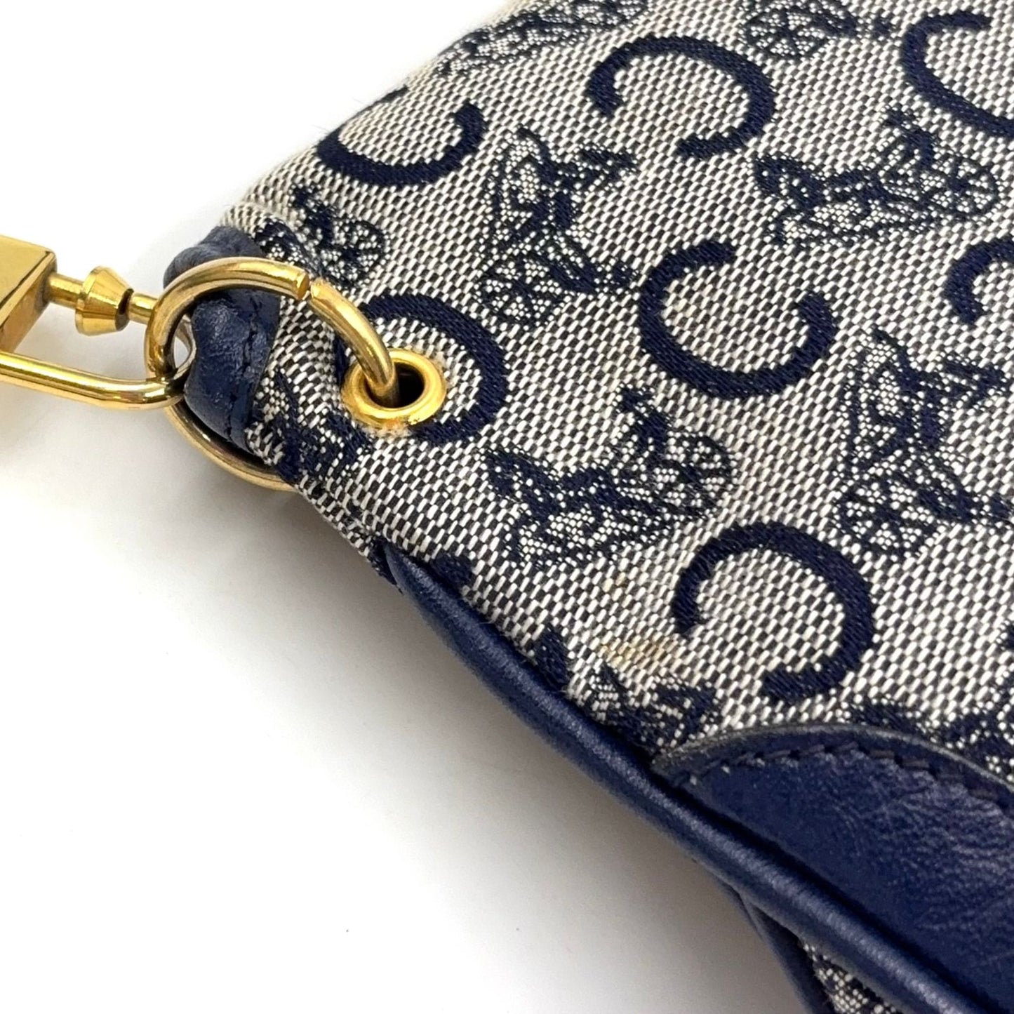 Celine C Macadam Leather Canvas Navy Shoulder Bag Gold — view 7