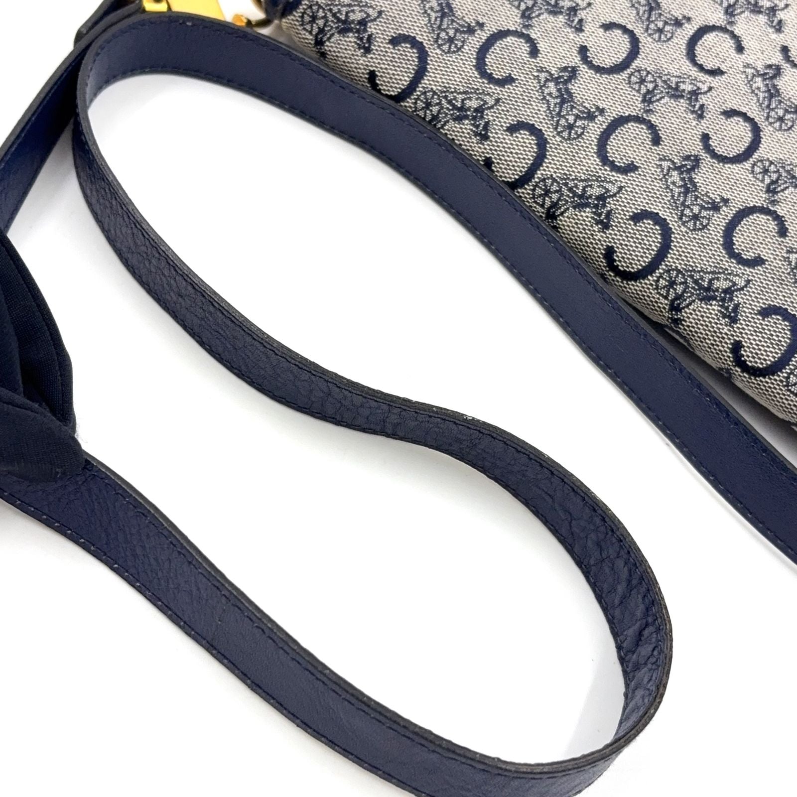Celine C Macadam Leather Canvas Navy Shoulder Bag Gold — view 6