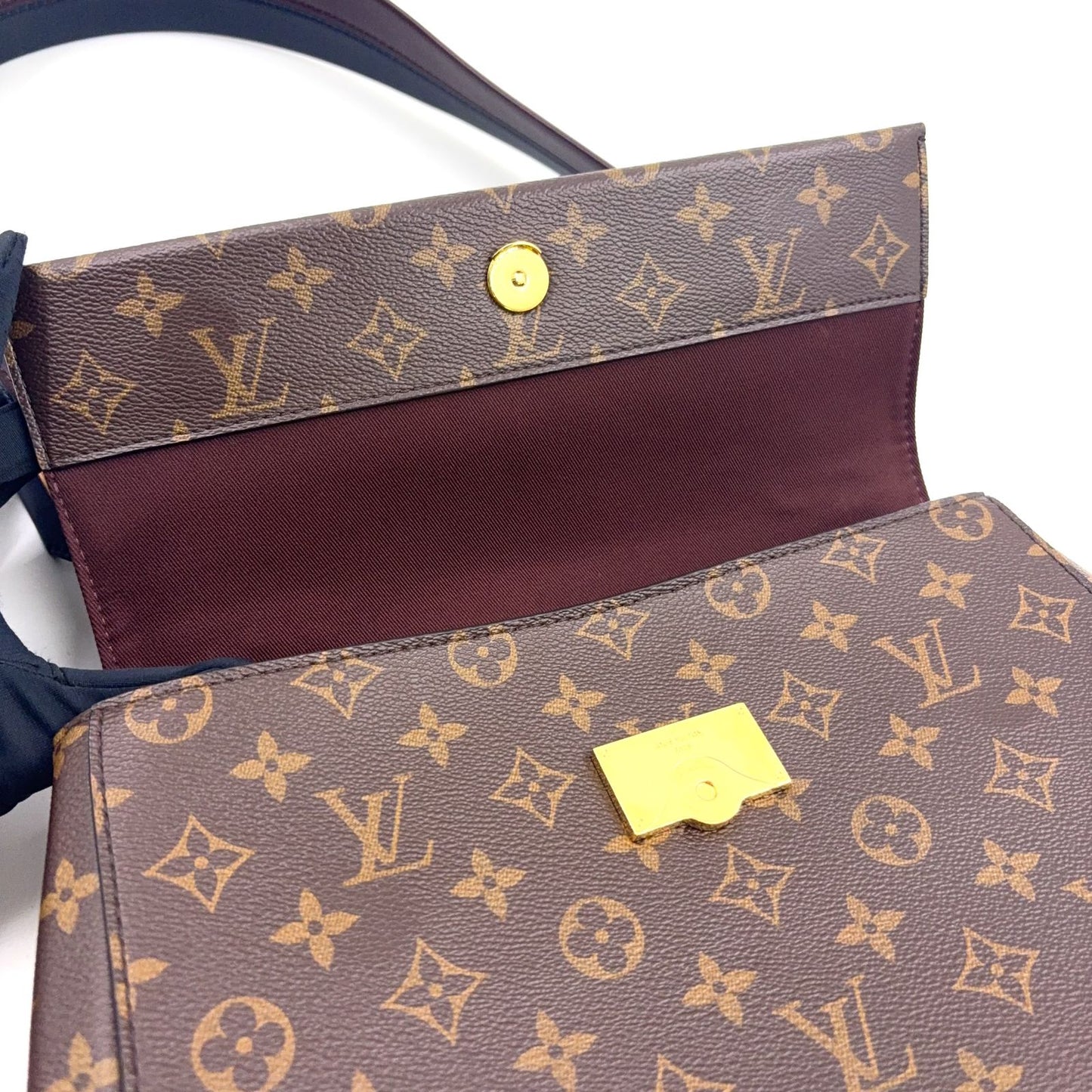 Louis Vuitton Cluny Monogram 2-Way Shoulder Leather Brown Handbag Gold — view 8