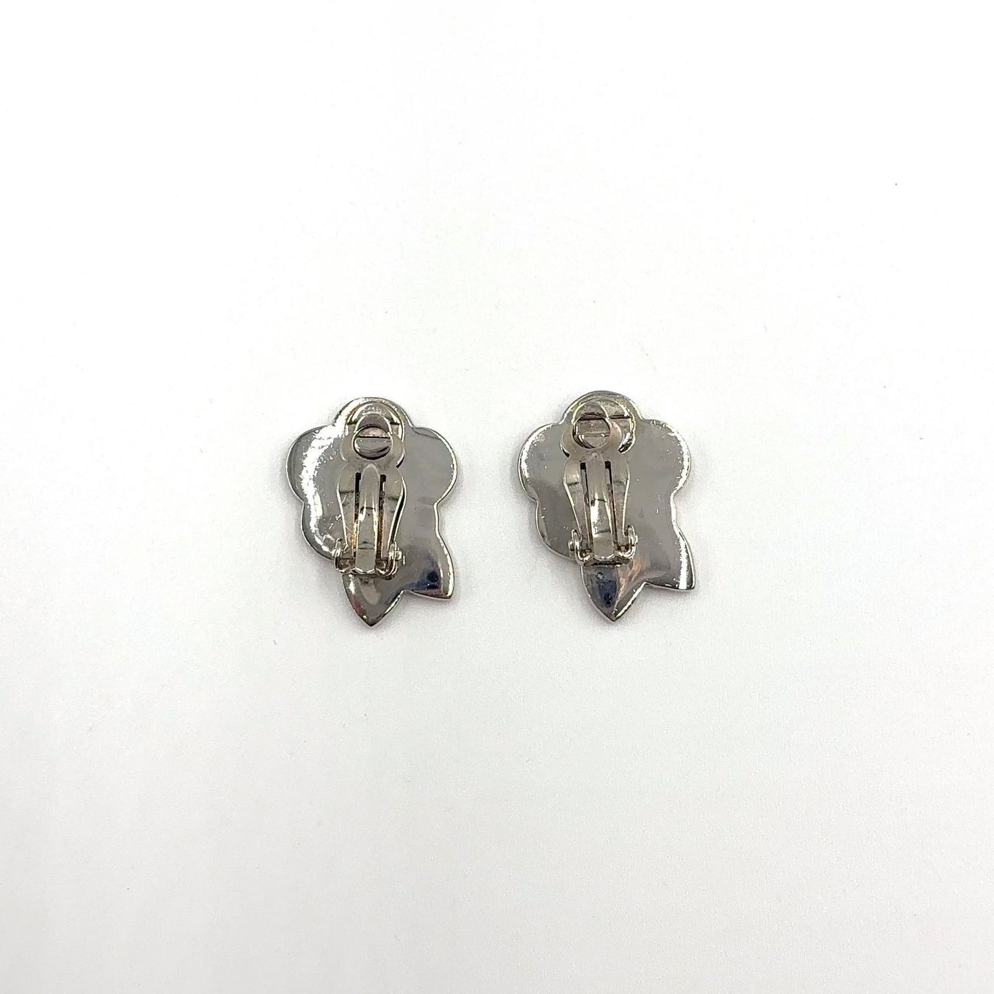 Chanel Camellia CC Logo Metal Silver Black White Earrings — view 3