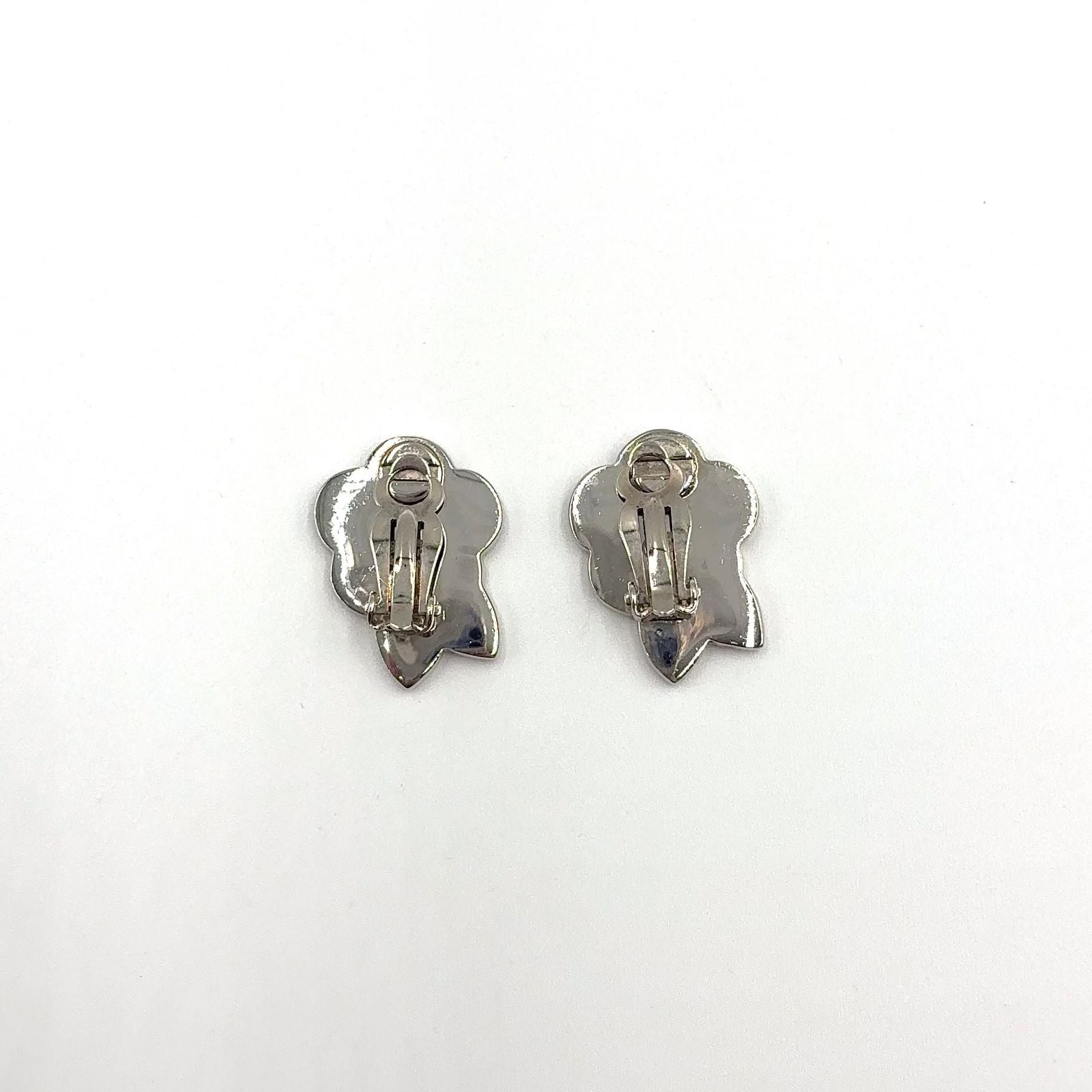 Chanel Camellia CC Logo Metal Silver Black White Earrings — view 3