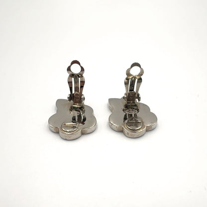 Chanel Camellia CC Logo Metal Silver Black White Earrings — view 6