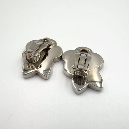 Chanel Camellia CC Logo Metal Silver Black White Earrings — view 9