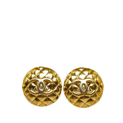 Chanel Vintage CC Logo Quilted Earrings Gold Plated