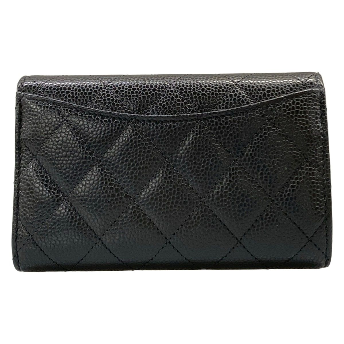 Chanel Trifold Wallet Classic Flap Quilted Black Gold Handbag — view 2