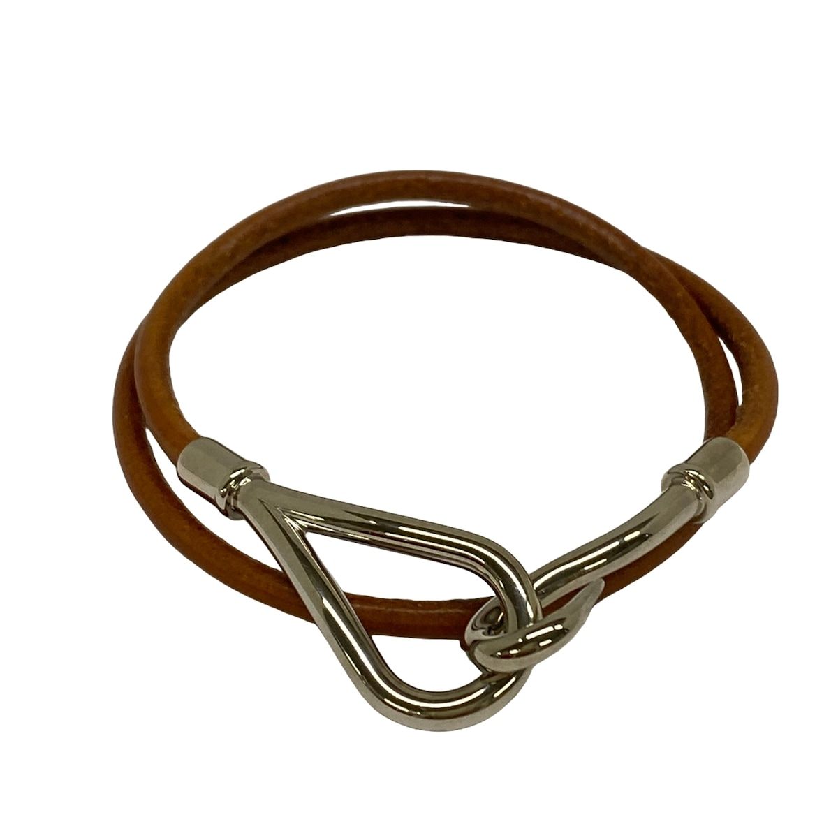 Hermes Bracelet Jumbo Leather Brown Silver Double Strand