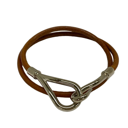 Hermes Bracelet Jumbo Leather Brown Silver Double Strand