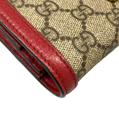 Gucci Wallet Queen Ma Galette Beige Dark Brown Red Chain Leather — view 7