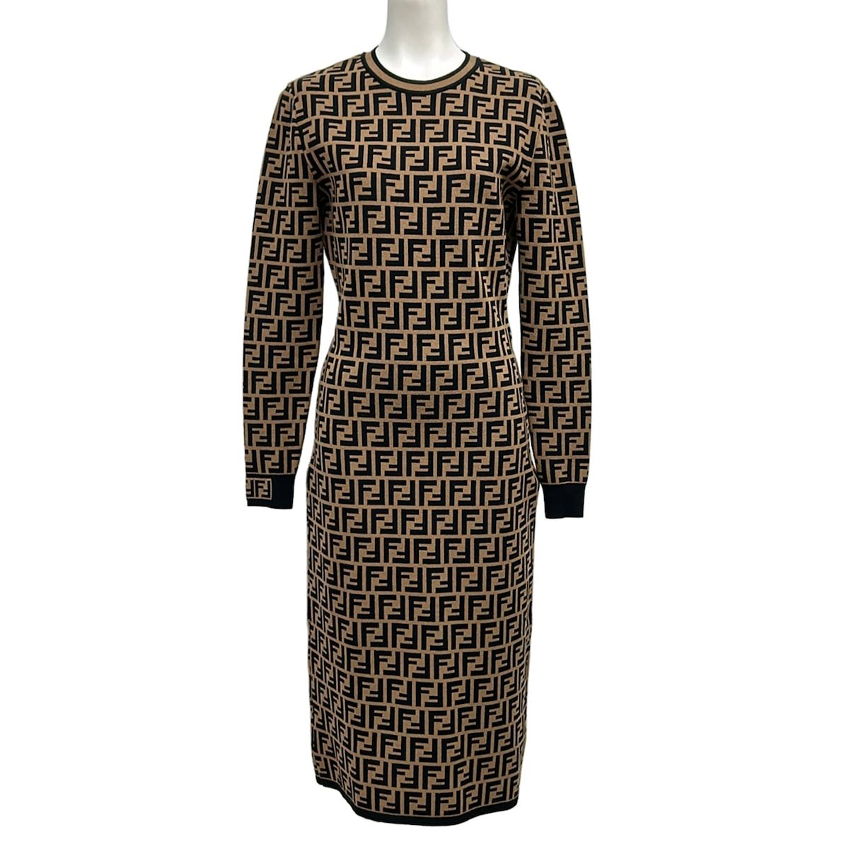 Fendi Dress 38 S Brown Black Zucca Pattern FF Logo 38