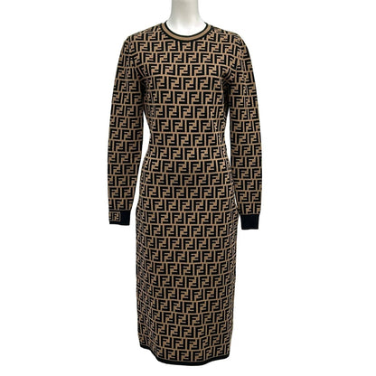 Fendi Dress 38 S Brown Black Zucca Pattern FF Logo 38