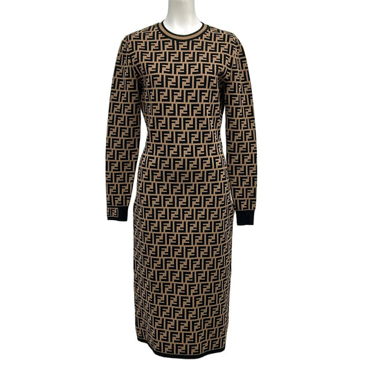 Fendi Dress 38 S Brown Black Zucca Pattern FF Logo 38