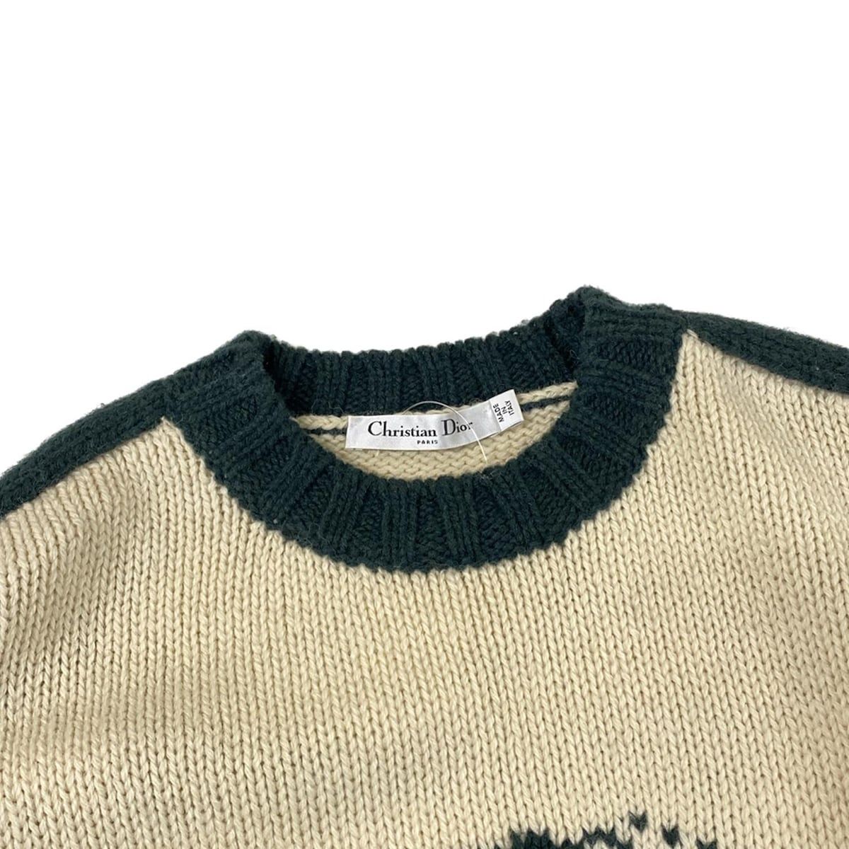 Dior Long Sleeve Sweater I 40 Ivory Dark Green Wool — view 8