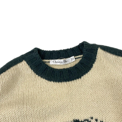 Dior Long Sleeve Sweater I 40 Ivory Dark Green Wool — view 8