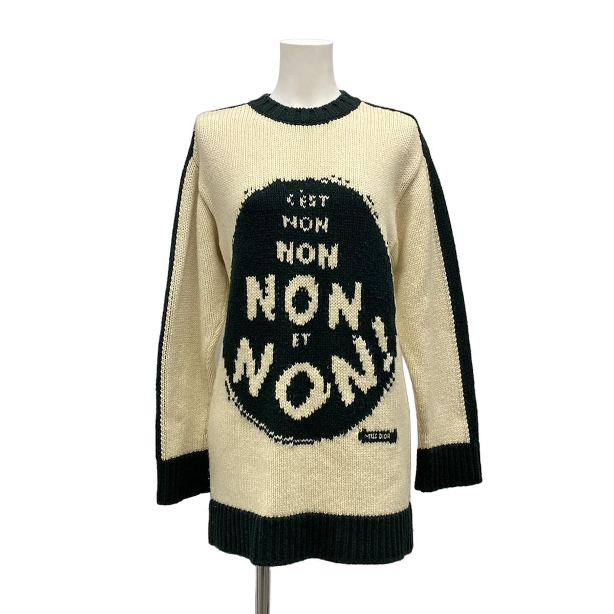 Dior Long Sleeve Sweater I 40 Ivory Dark Green Wool