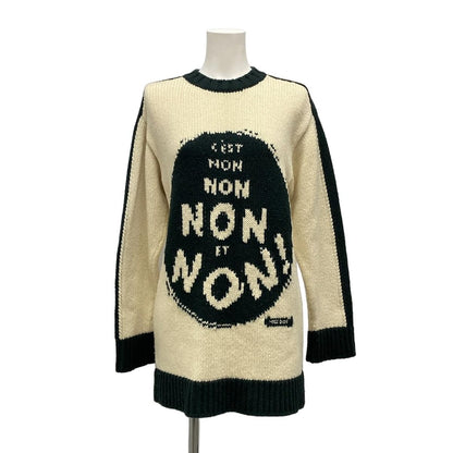 Dior Long Sleeve Sweater I 40 Ivory Dark Green Wool