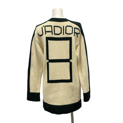 Dior Long Sleeve Sweater I 40 Ivory Dark Green Wool — view 2
