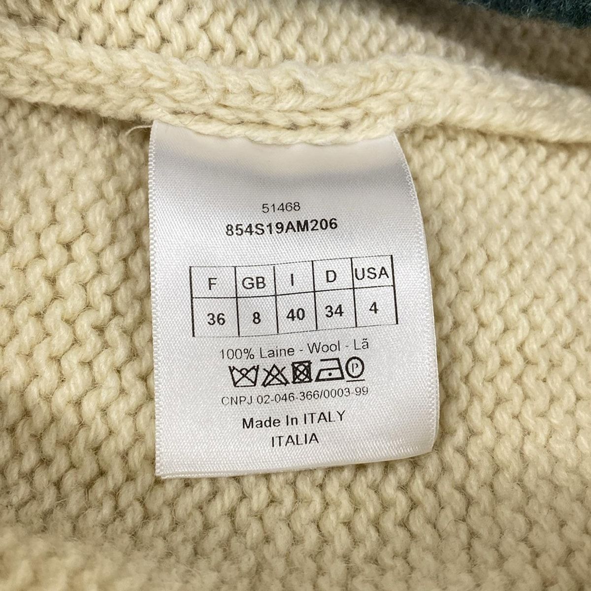 Dior Long Sleeve Sweater I 40 Ivory Dark Green Wool — view 4