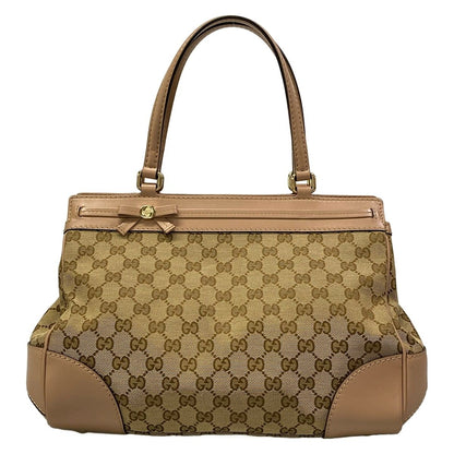 Gucci Handbag GG Pattern Mayfair Dark Brown Beige Leather