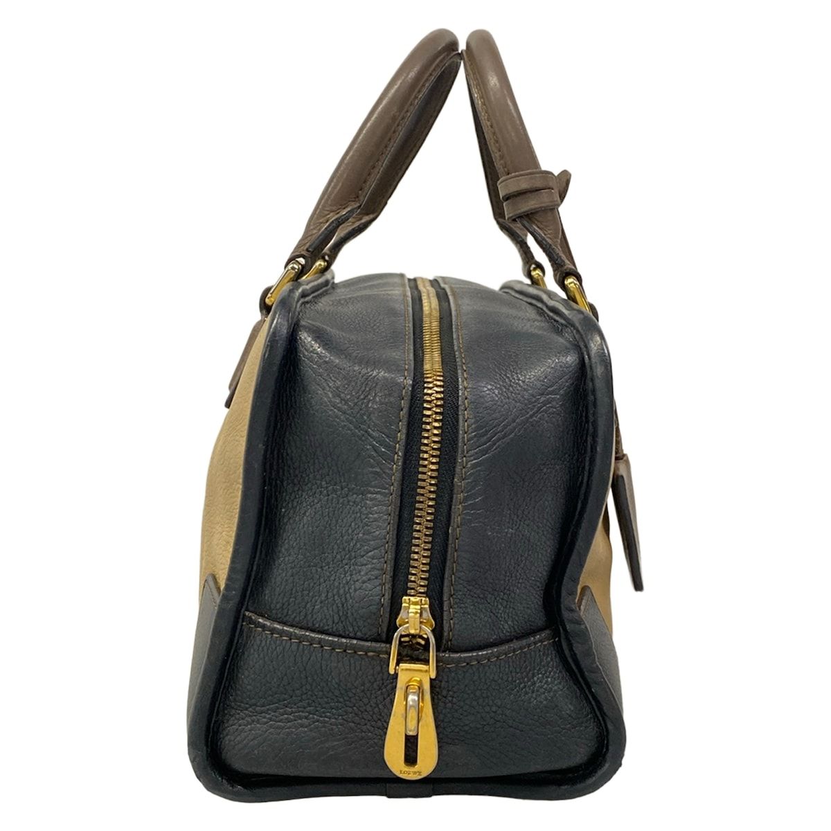 Loewe Handbag Amazona 28 Beige Black Dark Brown Leather — view 2
