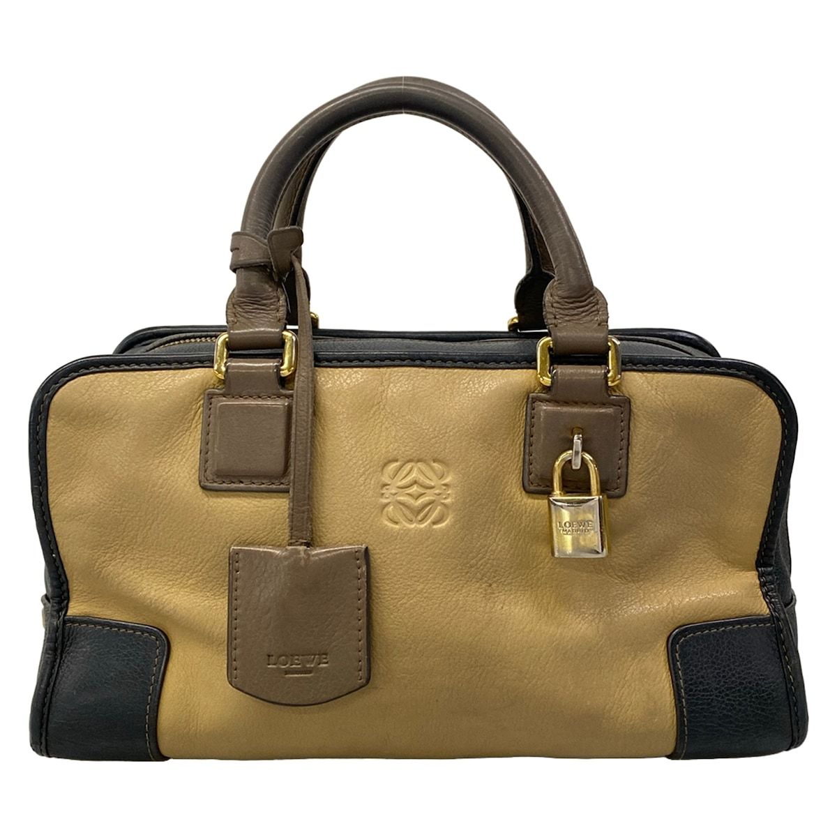 Loewe Handbag Amazona 28 Beige Black Dark Brown Leather