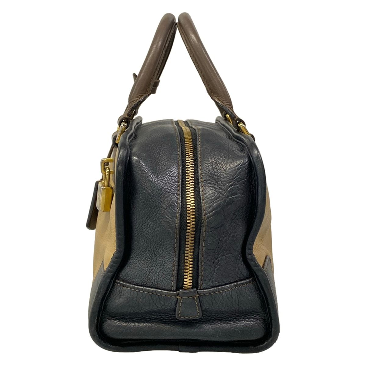 Loewe Handbag Amazona 28 Beige Black Dark Brown Leather — view 4