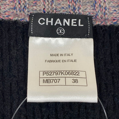 Chanel Cardigan 38 M Black Pink Multi Long Sleeve Camellia Cashmere Silk — view 3