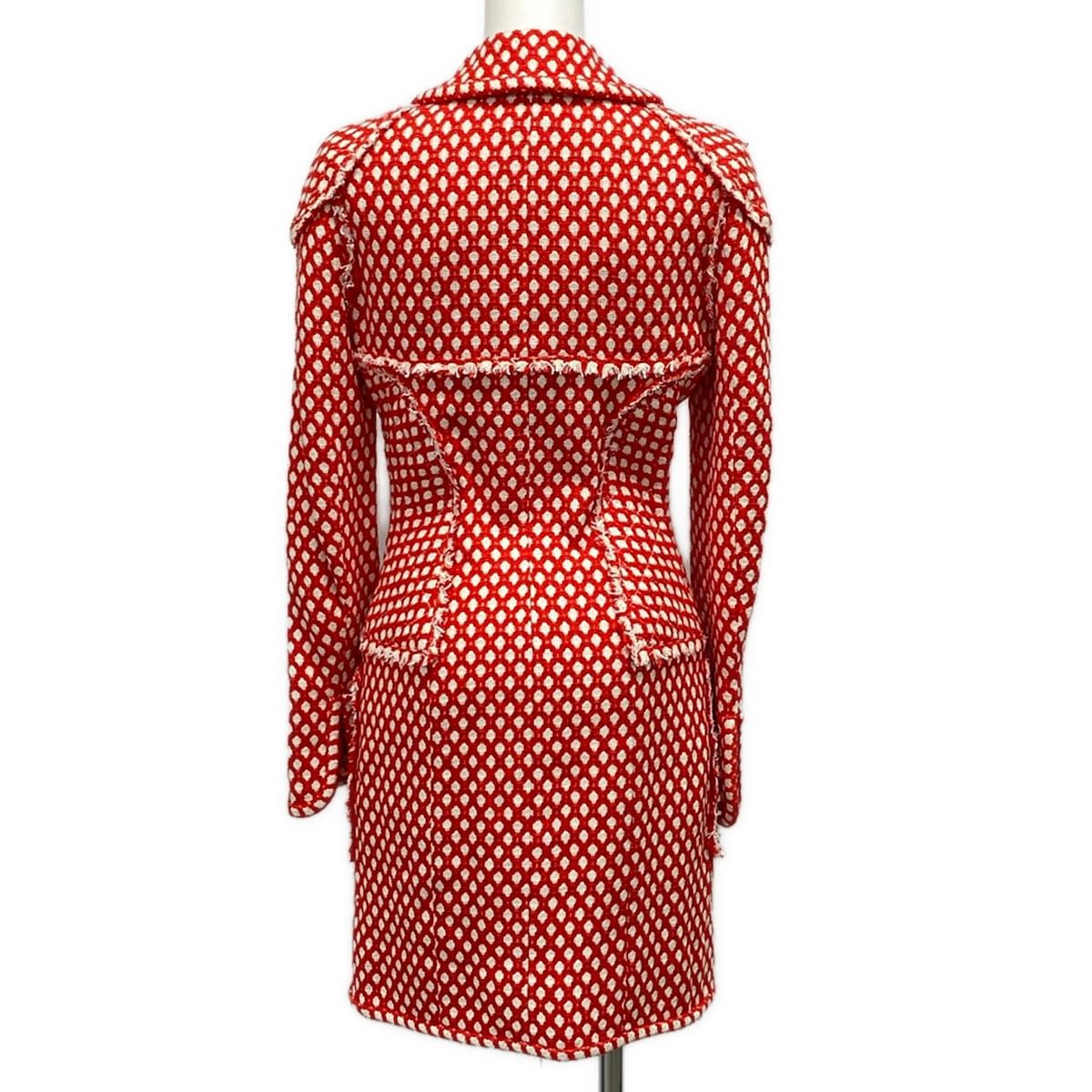 Chanel Coat 34 S Red Ivory Tweed Fringe Zip Up Long Sleeve — view 2