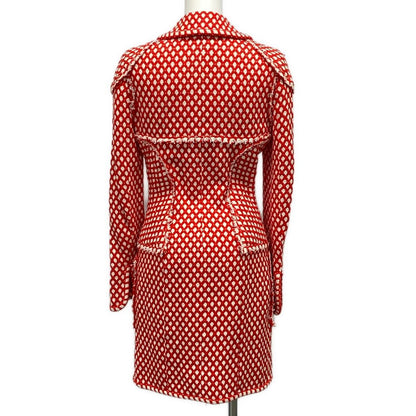 Chanel Coat 34 S Red Ivory Tweed Fringe Zip Up Long Sleeve — view 2