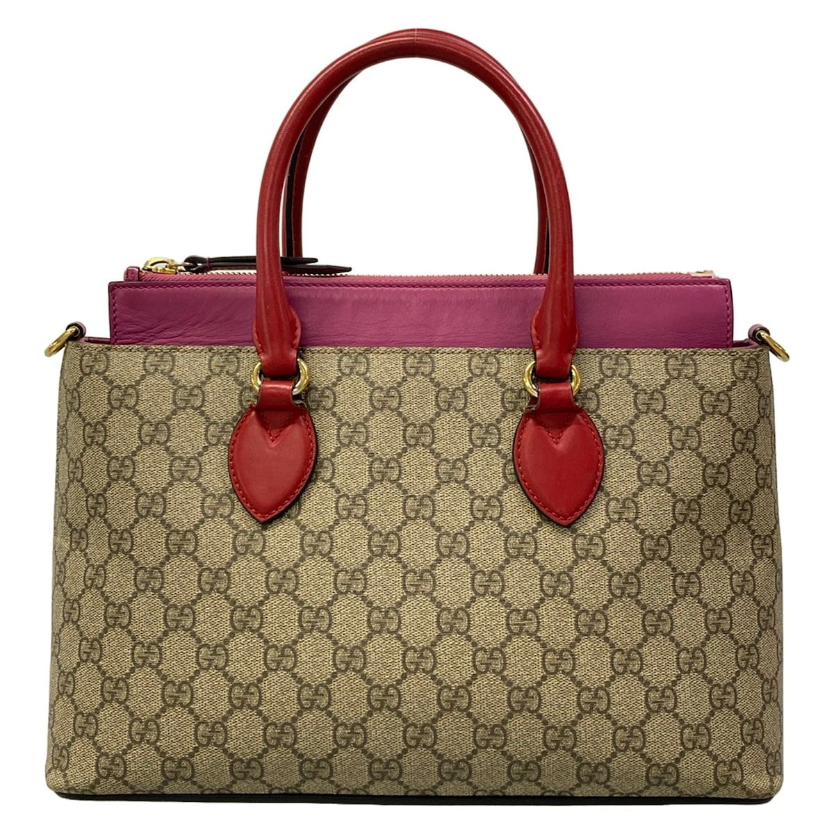 Gucci Handbag GG Plus Supreme Dark Brown Pink Multi Leather