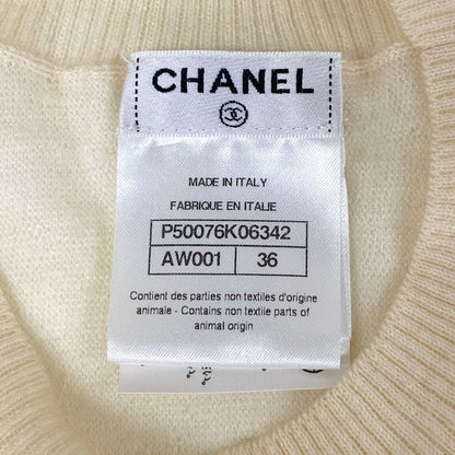 Chanel Short Sleeve Sweater 36 S Ivory Faux Pearl — view 3