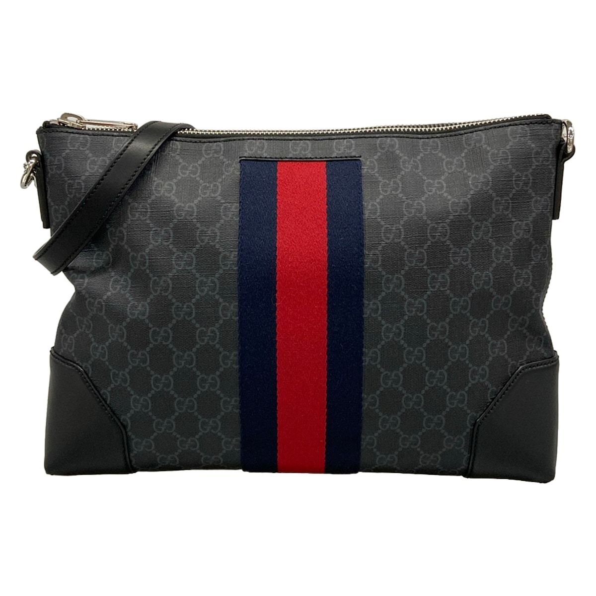 Gucci Shoulder Bag GG Supreme Canvas Dark Gray Black Multi Removable Strap