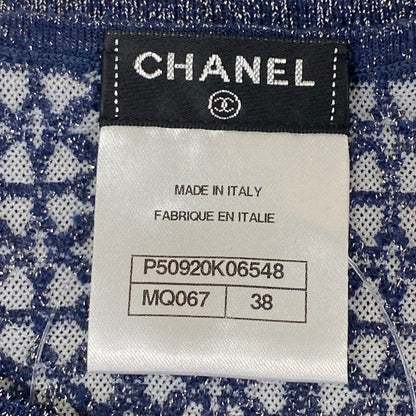 Chanel Dress 38 M Navy White Crew Neck Short Sleeve Knee Length Knit Lame Silk — view 3