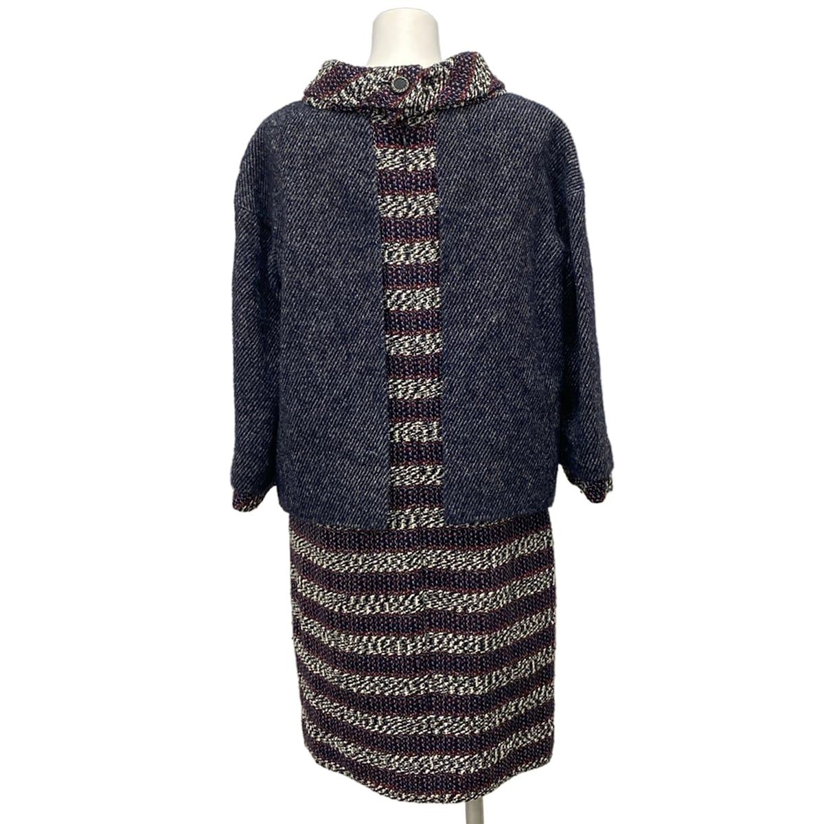 Chanel Dress 38 M Navy Red Multi Docking Lame Long Sleeve Knee Length Wool Silk — view 2